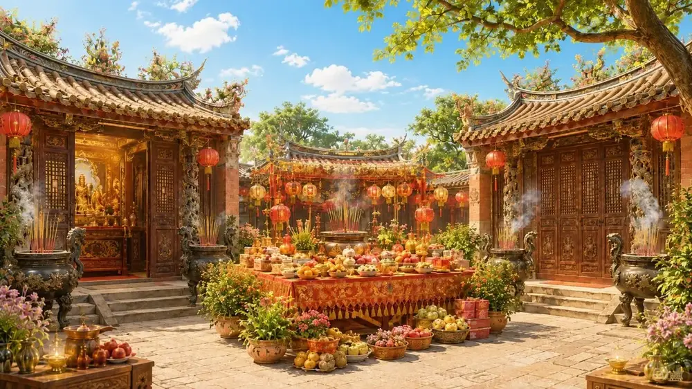 中元普度祭拜好兄弟供桌與供品示意圖